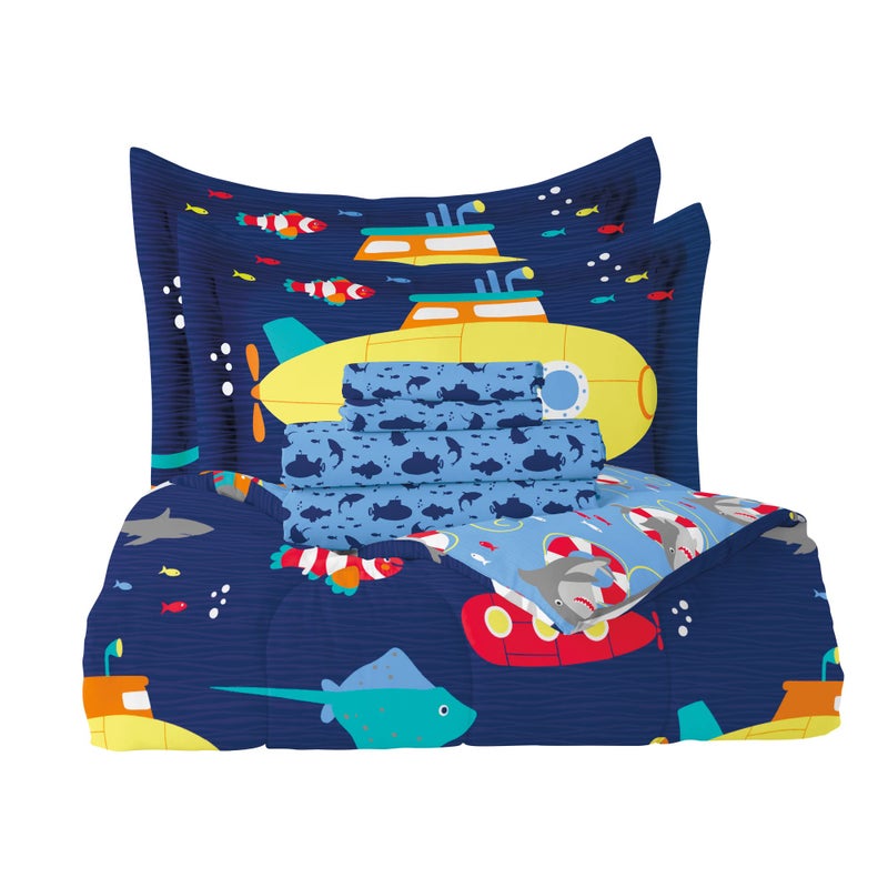 dream FACTORY Kids 7-Piece Complete Set Easy-Wash Super Soft Microfiber Comforter Bedding, Full, Navy Submarine - Image 4